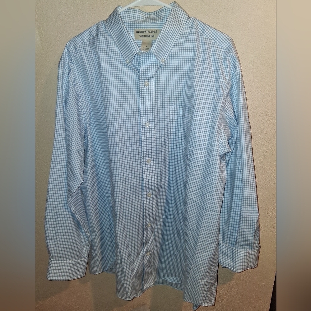 Duluth Trading Co. Men’s Long Sleeve Blue White Checked shirt sz L